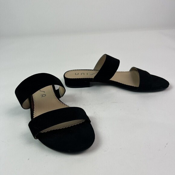Unisa Strappy Sandal Slide sz 8.5 Black Low Block Heel Slip on - Picture 4 of 8